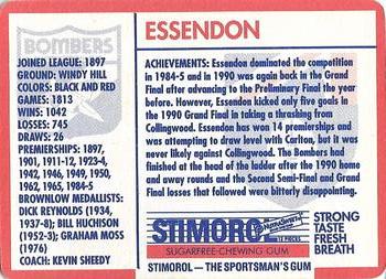 1991 Scanlens Stimorol #12 Essendon Bombers Back